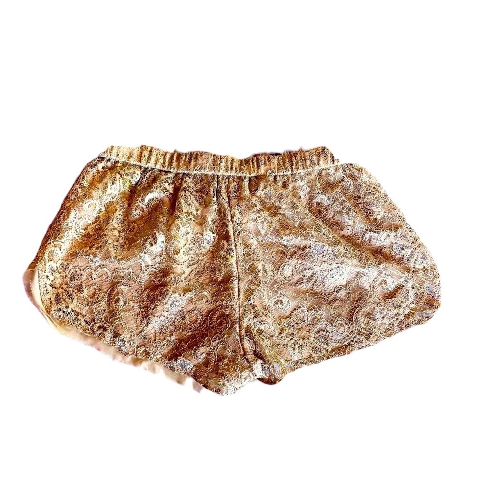 Haute Hippie Cream and Silver Lace Dress Shorts with metallic threading
